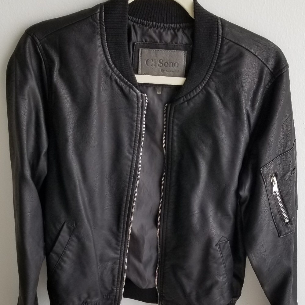 Vegan leather bomber jacket
